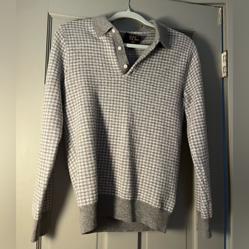 J. Crew 100% Cashmere Gray Houndstooth XS Sweater
